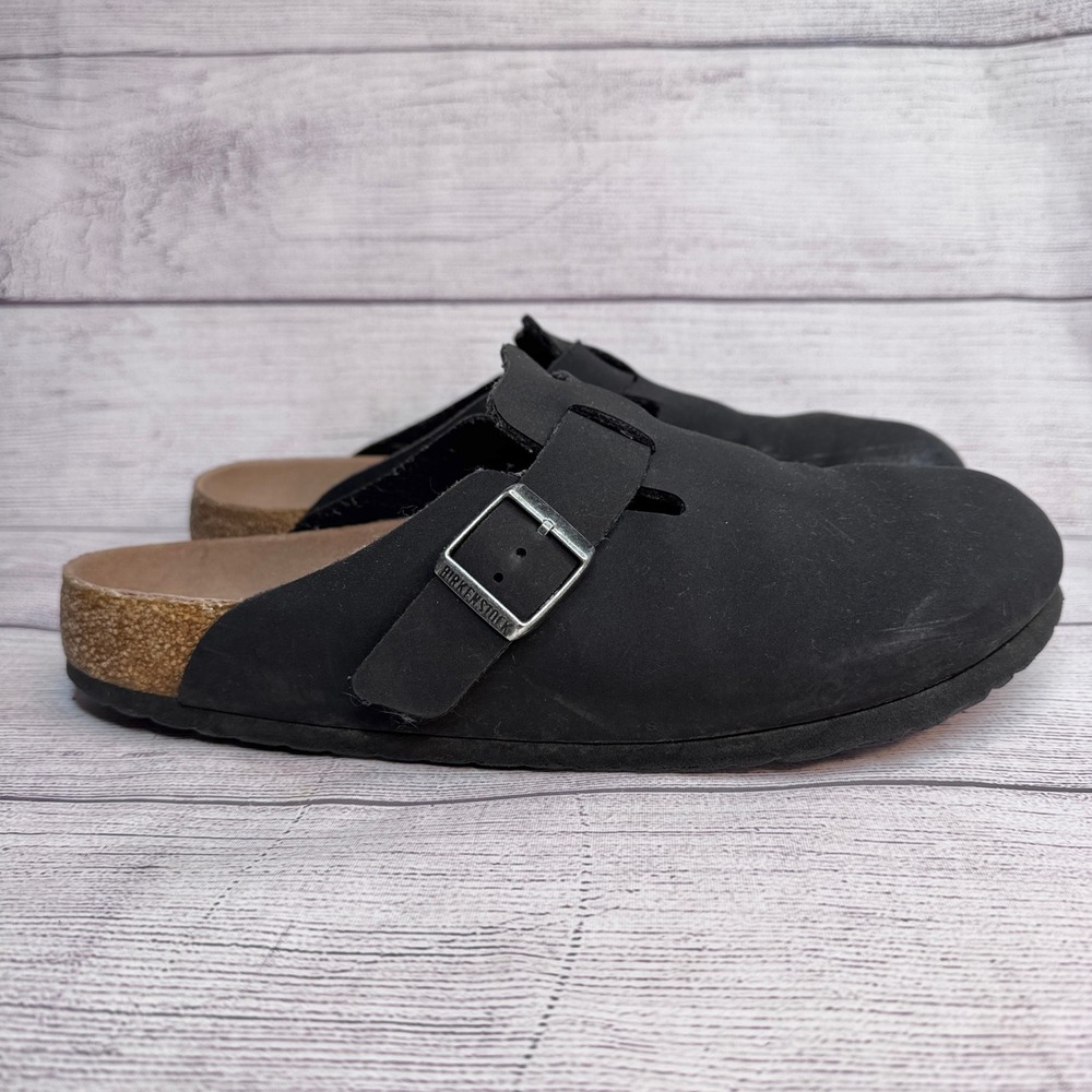 Birkenstock Boston Vegan Black Microfiber Clogs Mens 44 EU Regular Footbed
